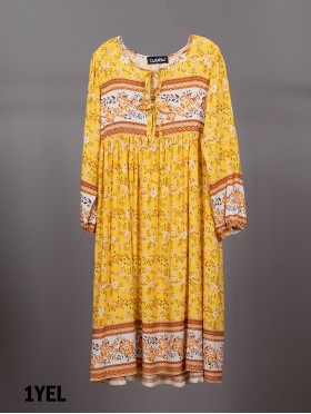 Flower Patterned Dress W/ Sleeve